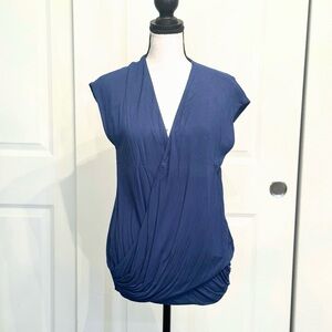 Bordeaux Dark Teal Blue Short Sleeve Wrap Top Blouse from Anthropologie, Size XS
